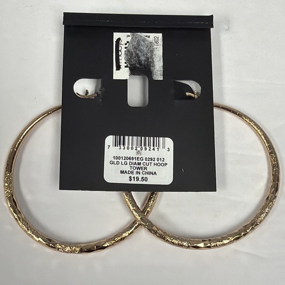 INC Gold-Tone Large Diamond-Cut Hoop Earrings, 2.3" - Picture 3 of 3